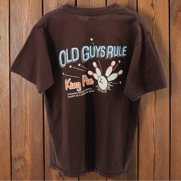 Vintage Old Guys Rule Chocolate Brown King Pin Bowling Basic Tee Size M - Picture 1 of 8
